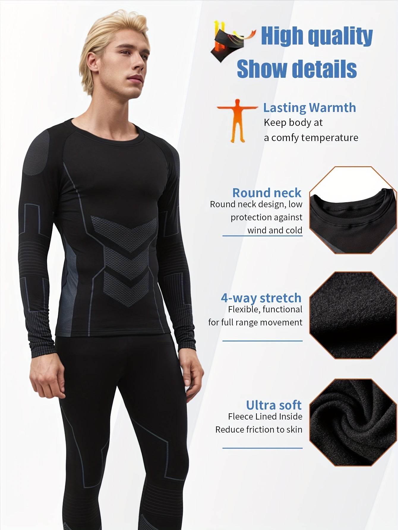 Men's Thermal Underwear Set Polyester Spandex Breathable Quick-Drying Fall Winter