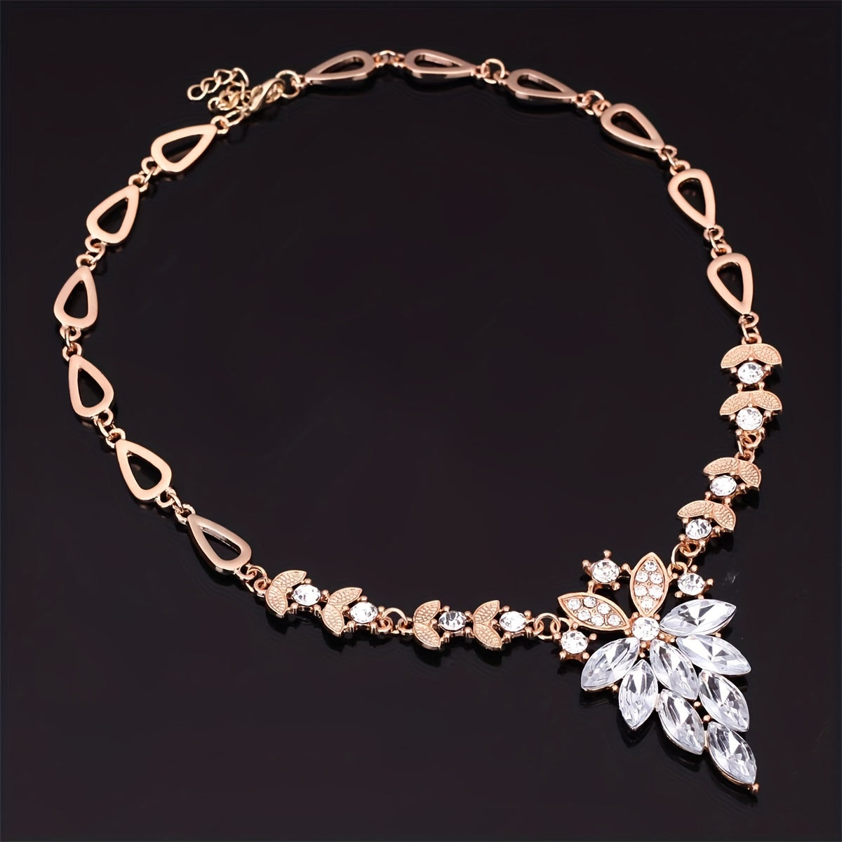 Jewelry Set with Flower Design Earrings Necklace Bracelet Ring White and Scarlet Zirconia