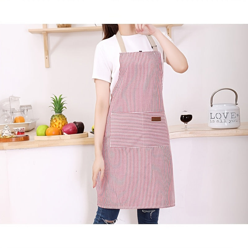 Black And White Striped Adjustable Chef Apron With Pocket For Men Women Kitchen
