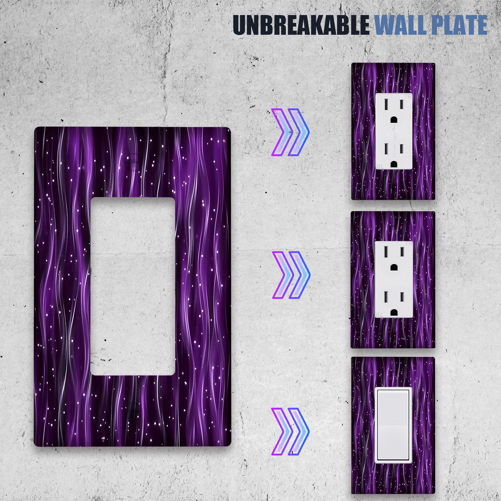 Polycarbonate Light Switch Cover with Sparkling Purple Pattern for Home or Office