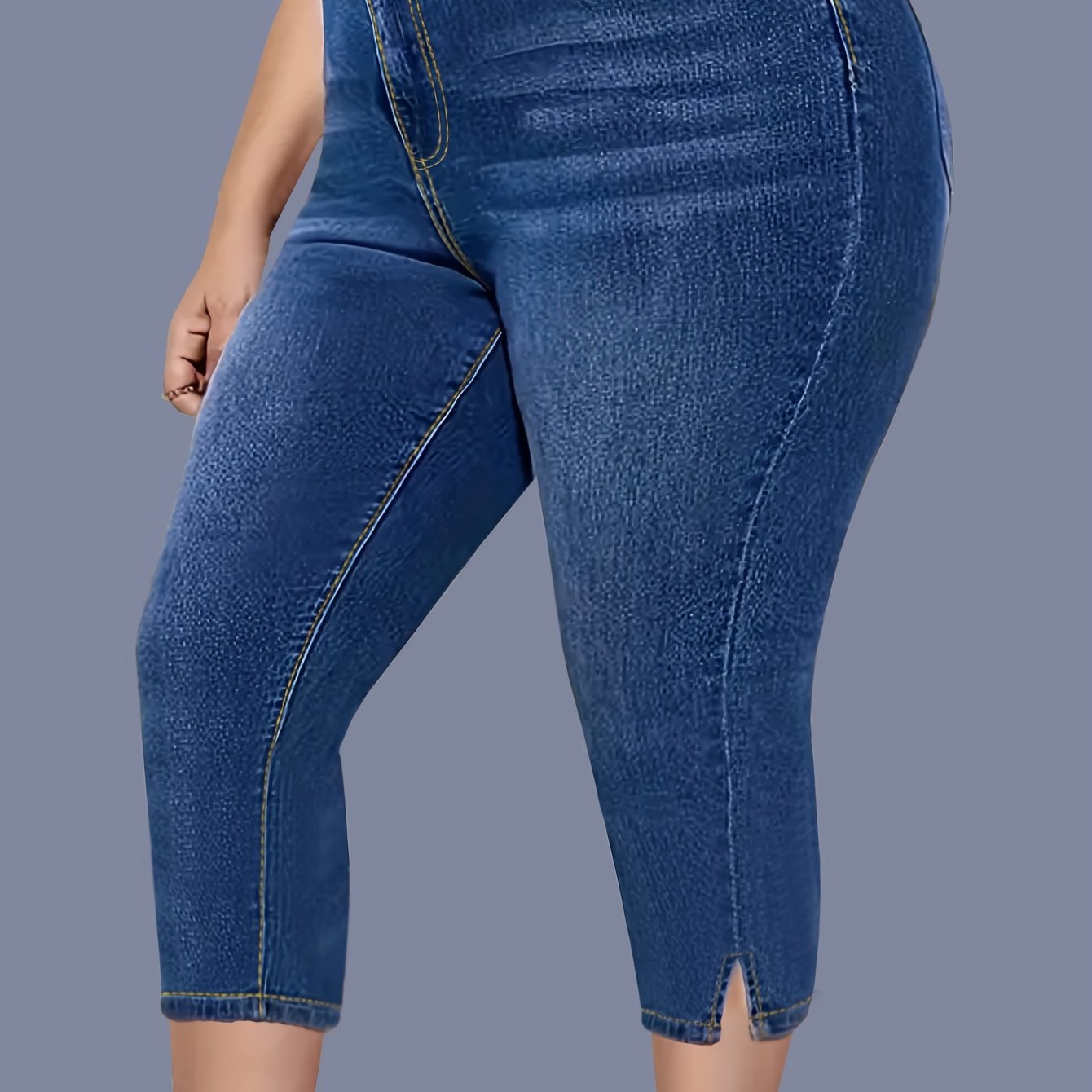 Women's High Stretch Cropped Mom Jeans with Slits and High Waist