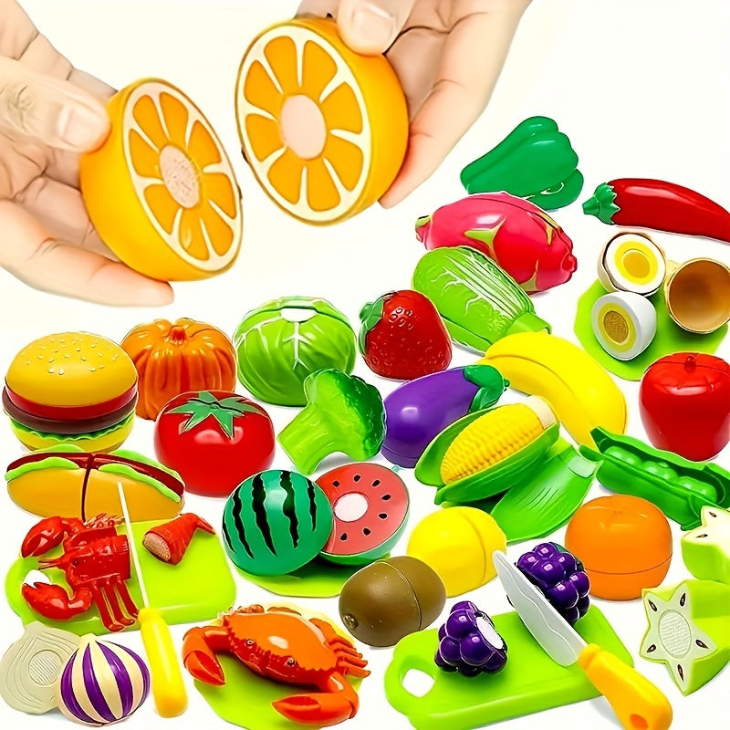 Kids Kitchen Toy Set Includes 9 or 24 Plastic Fruit and Vegetable Cutting Toys for Ages 12 Months and Up