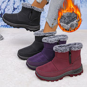 Women's Mid-Calf Plush Lined Boots Black Red Winter Casual Rubber Sole