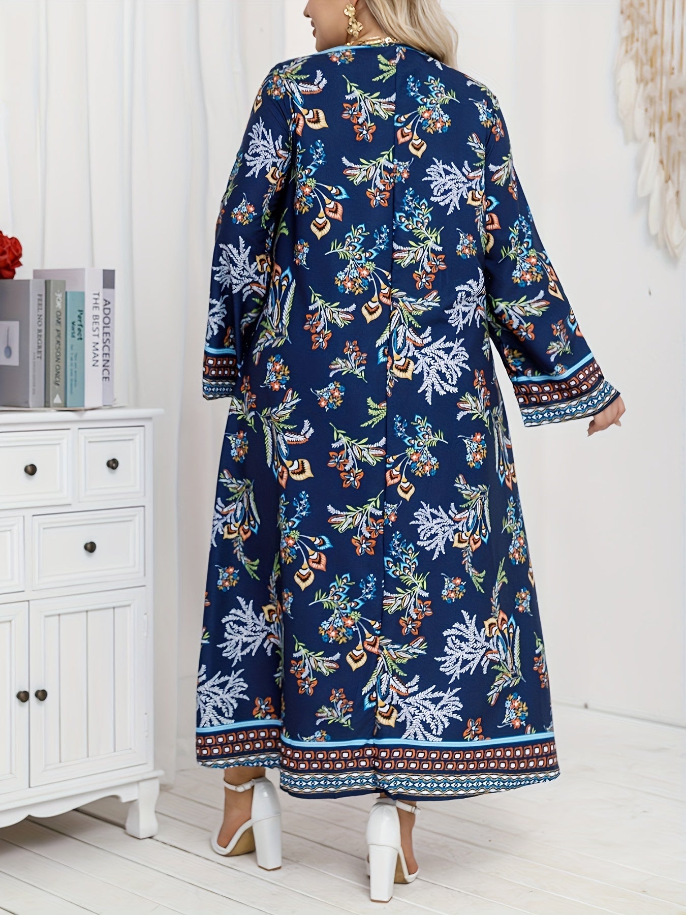 Plus Size Women's Loose Dress Middle Eastern Style Elegant Print Casual