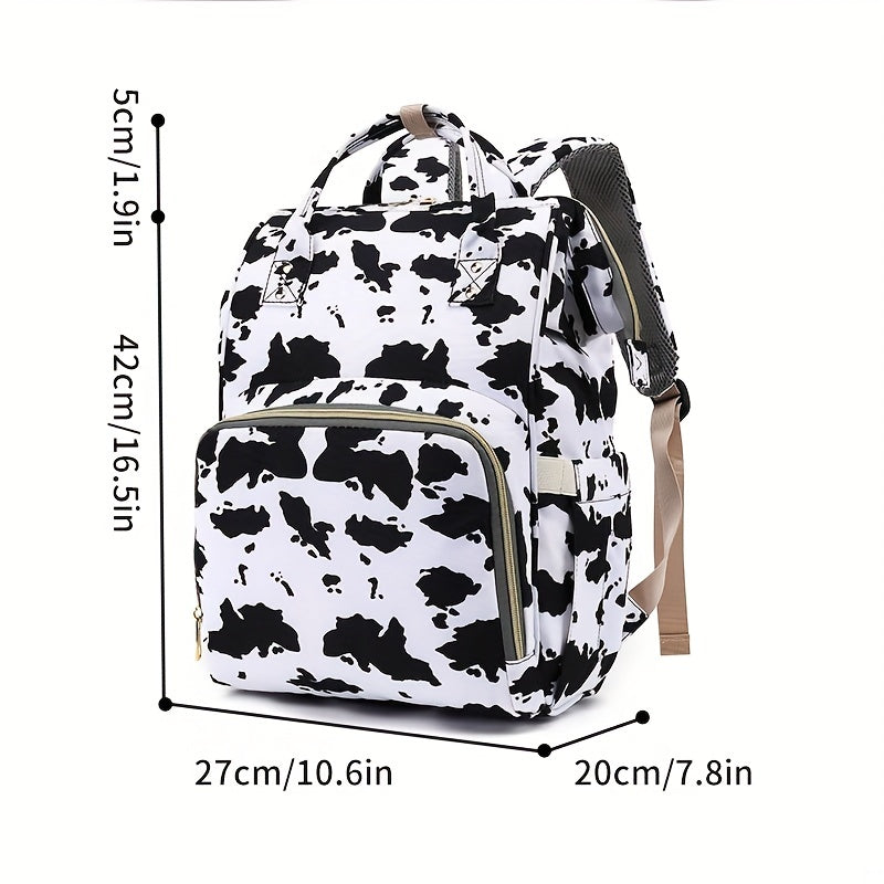 Diaper Bag Backpack with Stroller Hook for Parents Spacious Stylish Cow and Leopard Print