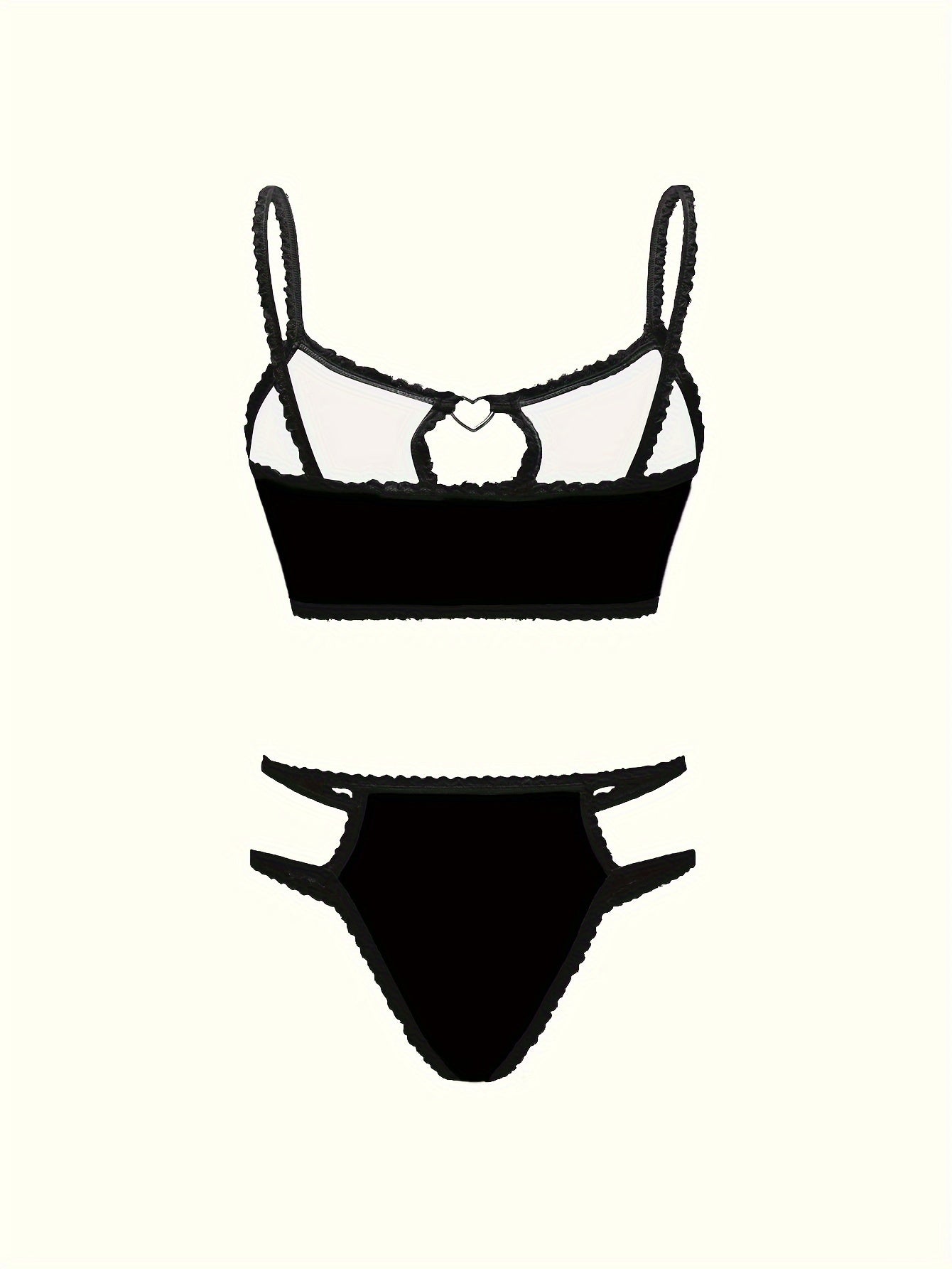 Skull Star Print Lace Trim Lingerie Set with Bra and Thong