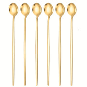 6-Piece Set of Golden Stainless Steel Ice Tea Spoons for Cocktails Coffee and Soda