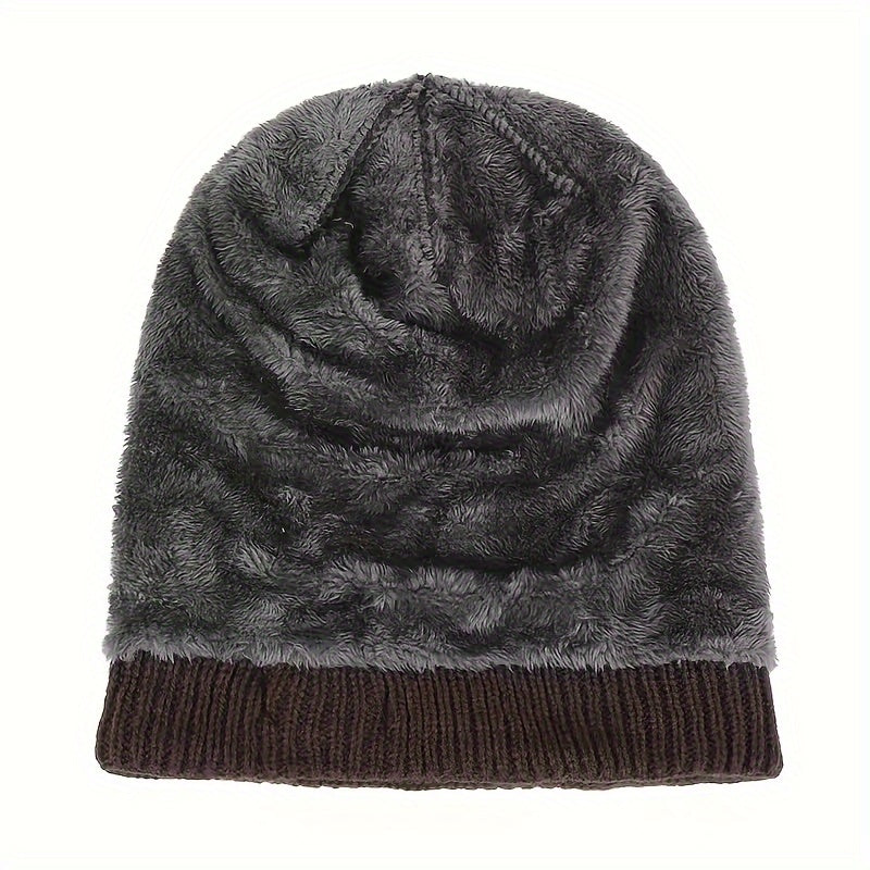 Knitted Hat for Men and Women Double Layer Plush Velvet Lining Winter Warmth