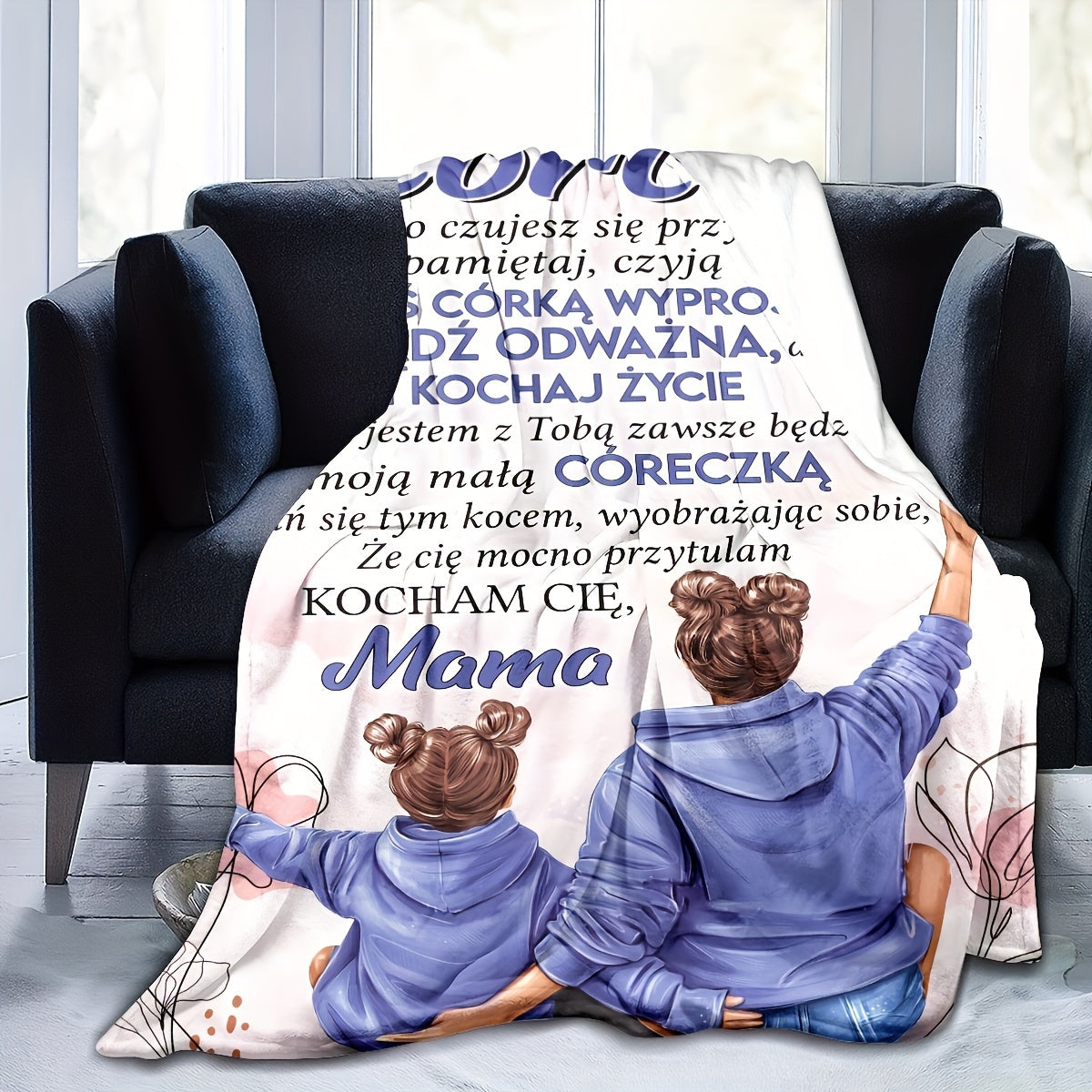 Mother-Daughter Fleece Blanket for Cozy Snuggling Warm Throw Bed Couch