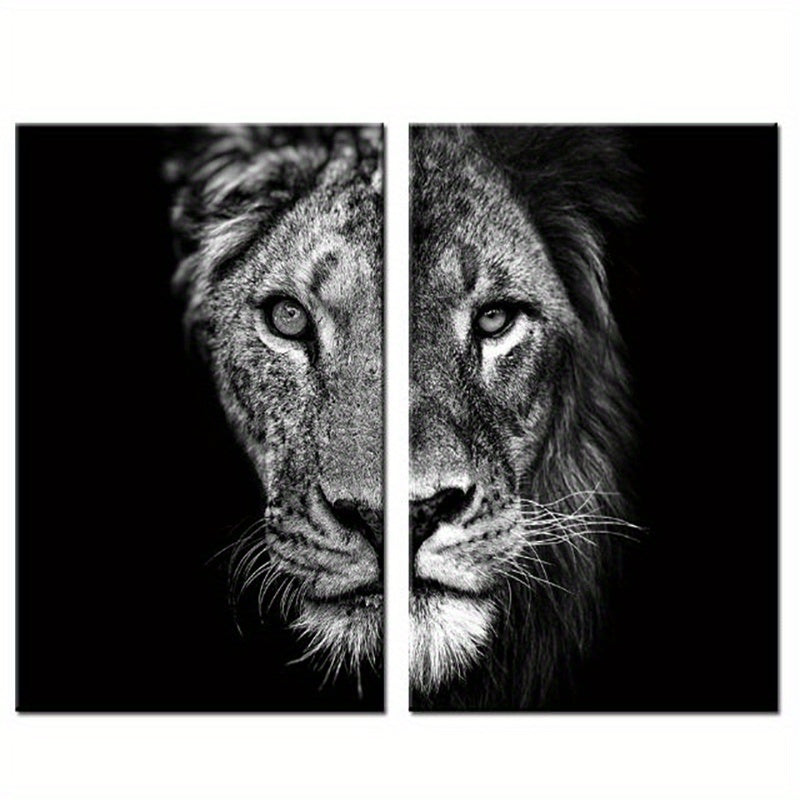 African Lion Wall Poster Set Frameless Canvas Art Black and White 15.7x23.6 Inches