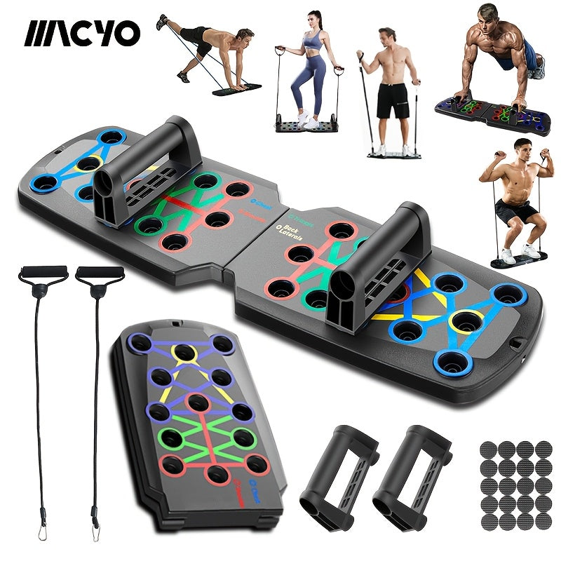 Folding Push-Up Board with Resistance Bands for Chest Muscle Strength Black