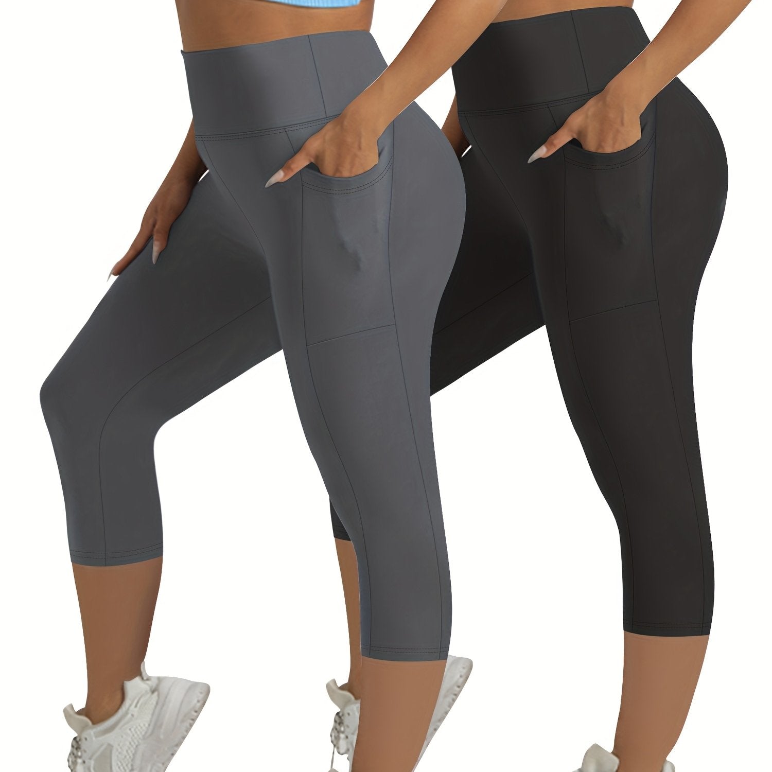 Pack de 2 leggings de yoga talla grande con cintura alta y bolsillo lateral ropa deportiva elástica