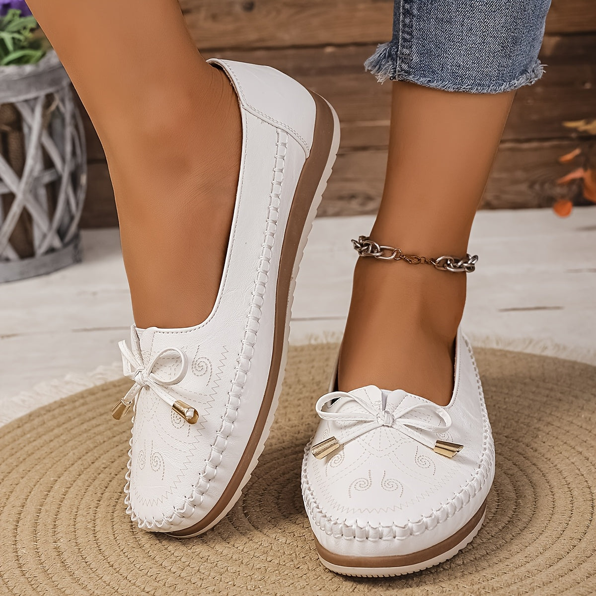 Women's Animal Print Slip-On Ballet Flats with Ankle Strap