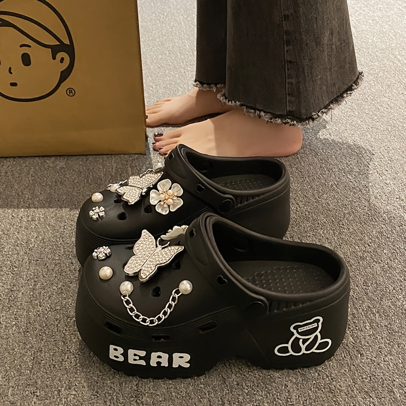 Women's Water Diamond Butterfly Summer Shoes With Thick Sole and Toe Cover