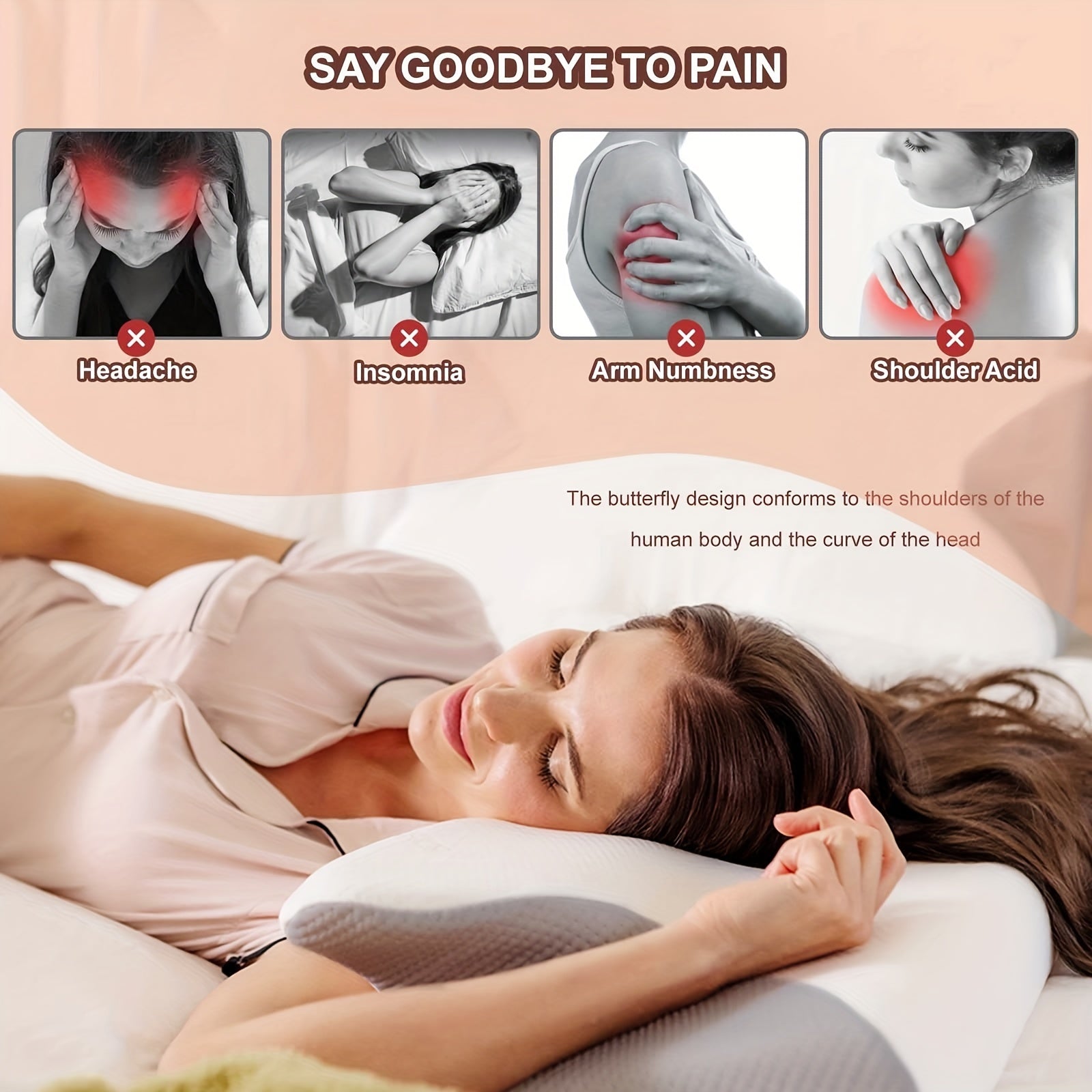 Memory Foam Cervical Pillow for Neck Pain Support Orthopedic Side Back Stomach Sleep