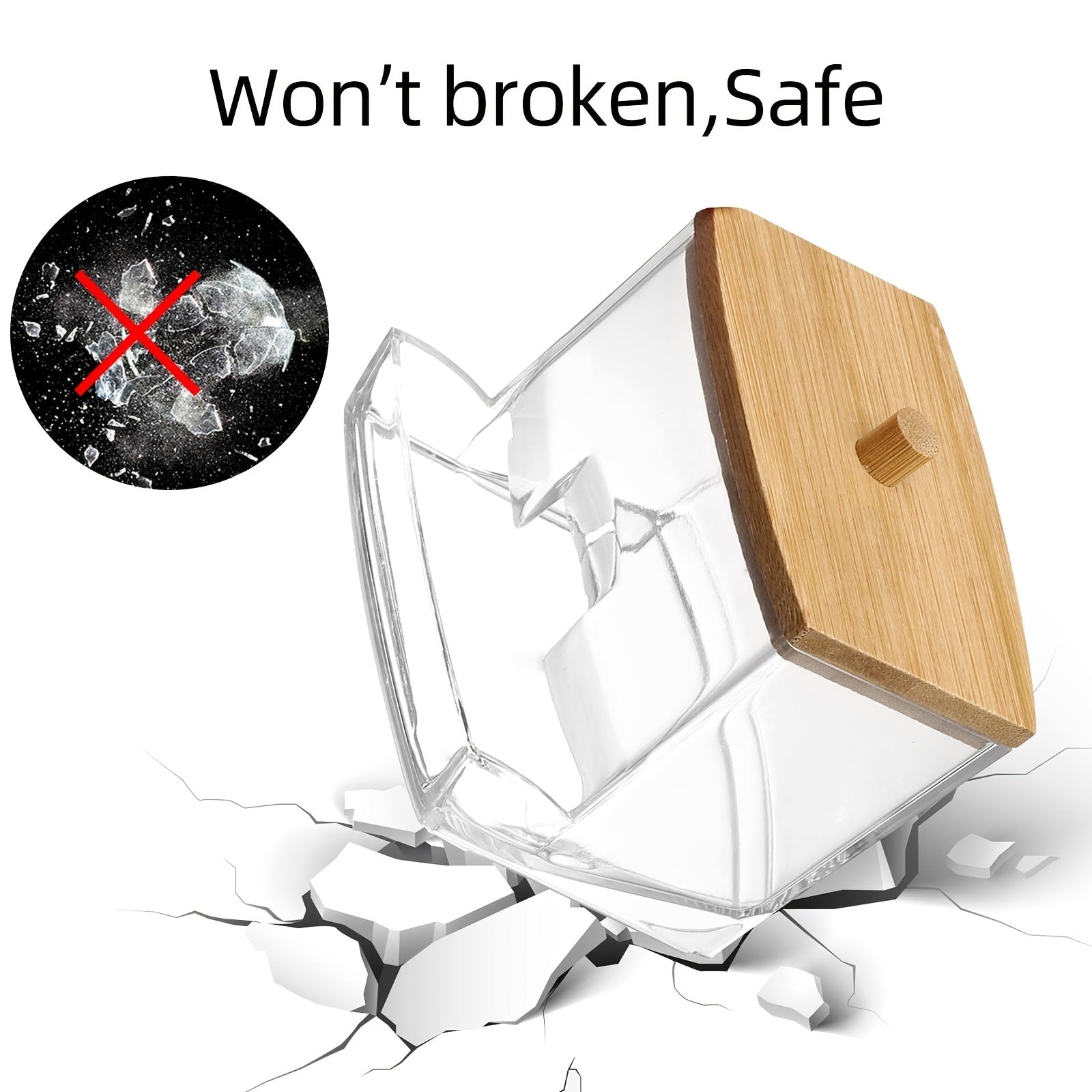 Acrylic Swab Holder with Wooden Lid Bathroom Accessories Clear Organizer