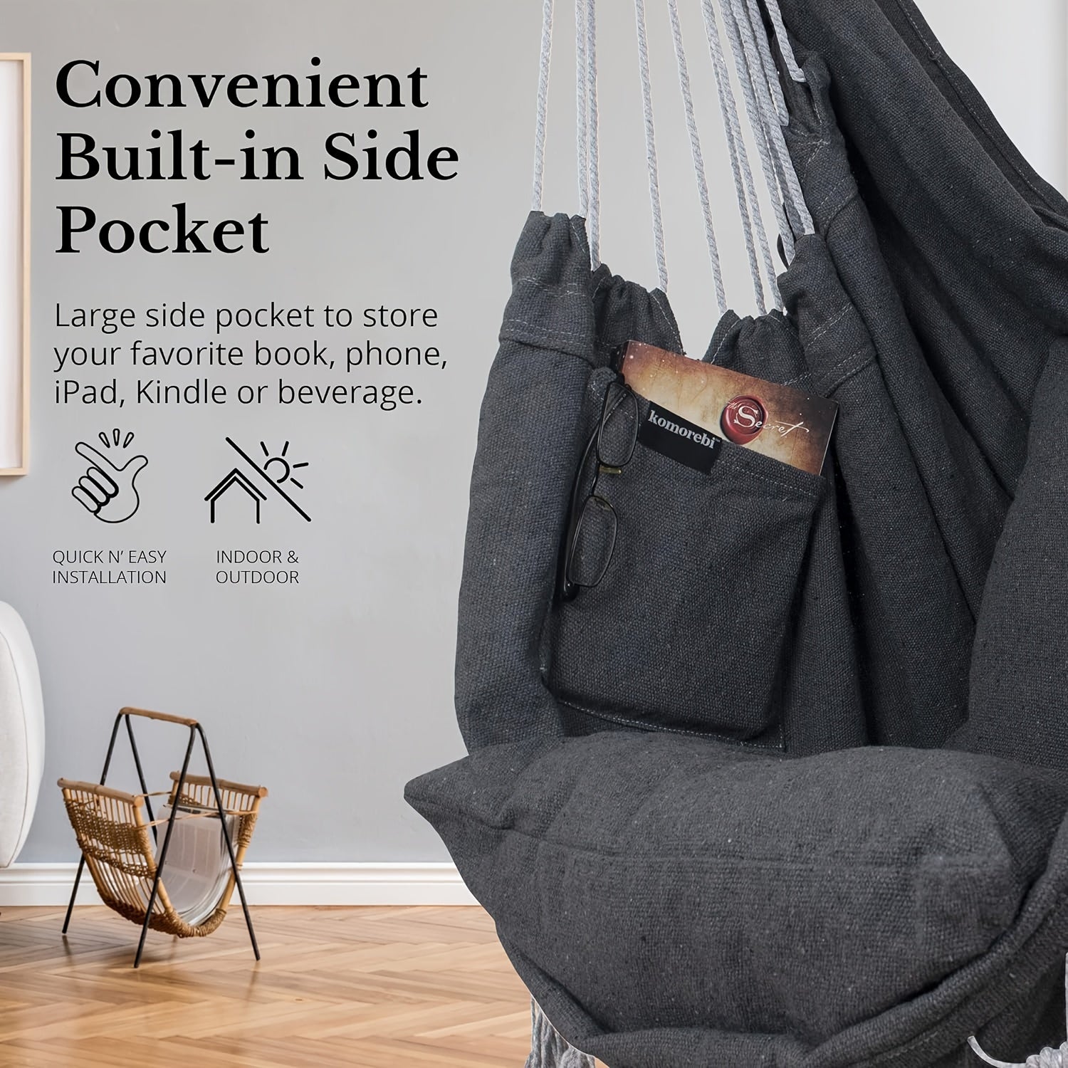 White Canvas Hammock with Tassels and Cushions for Indoor Outdoor Use Supports Up to 226.8 KG