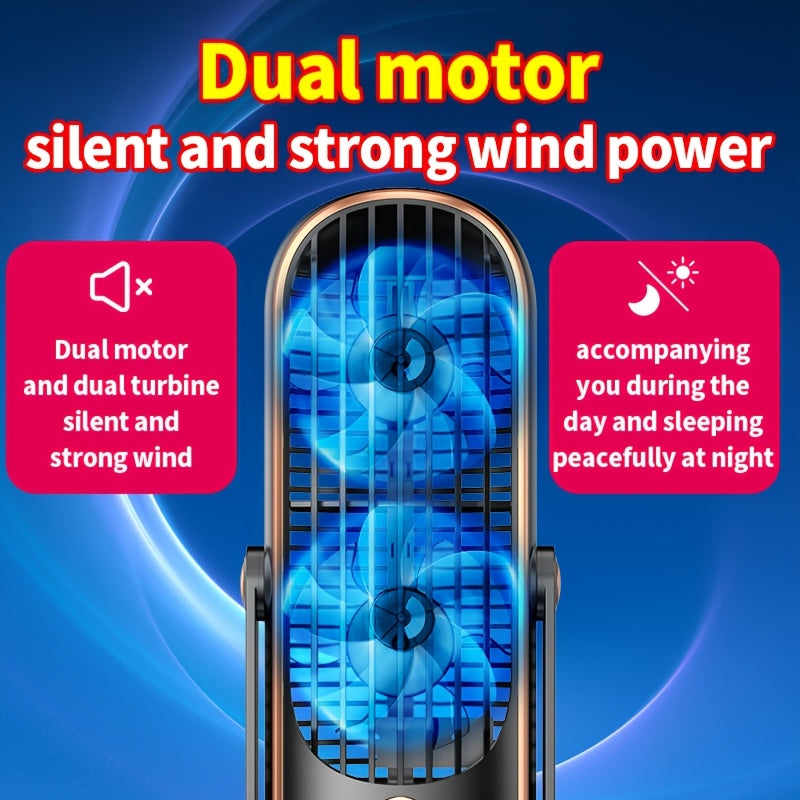 Portable Desk Fan with Dual Air Circulation Quiet USB Rechargeable Battery
