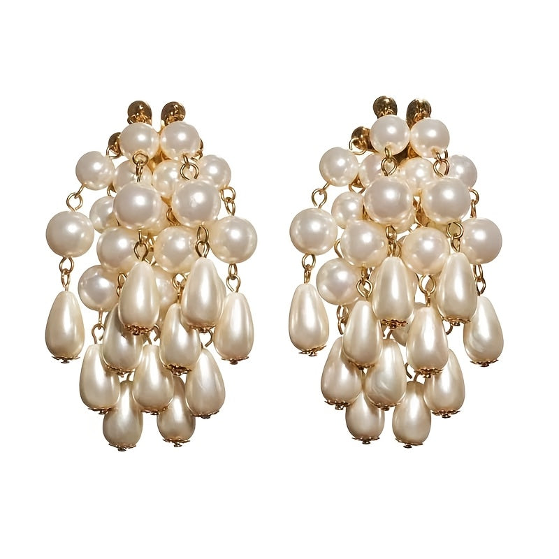 Sterling Silver Tassel Drop Earrings with Imitation Pearl for Women