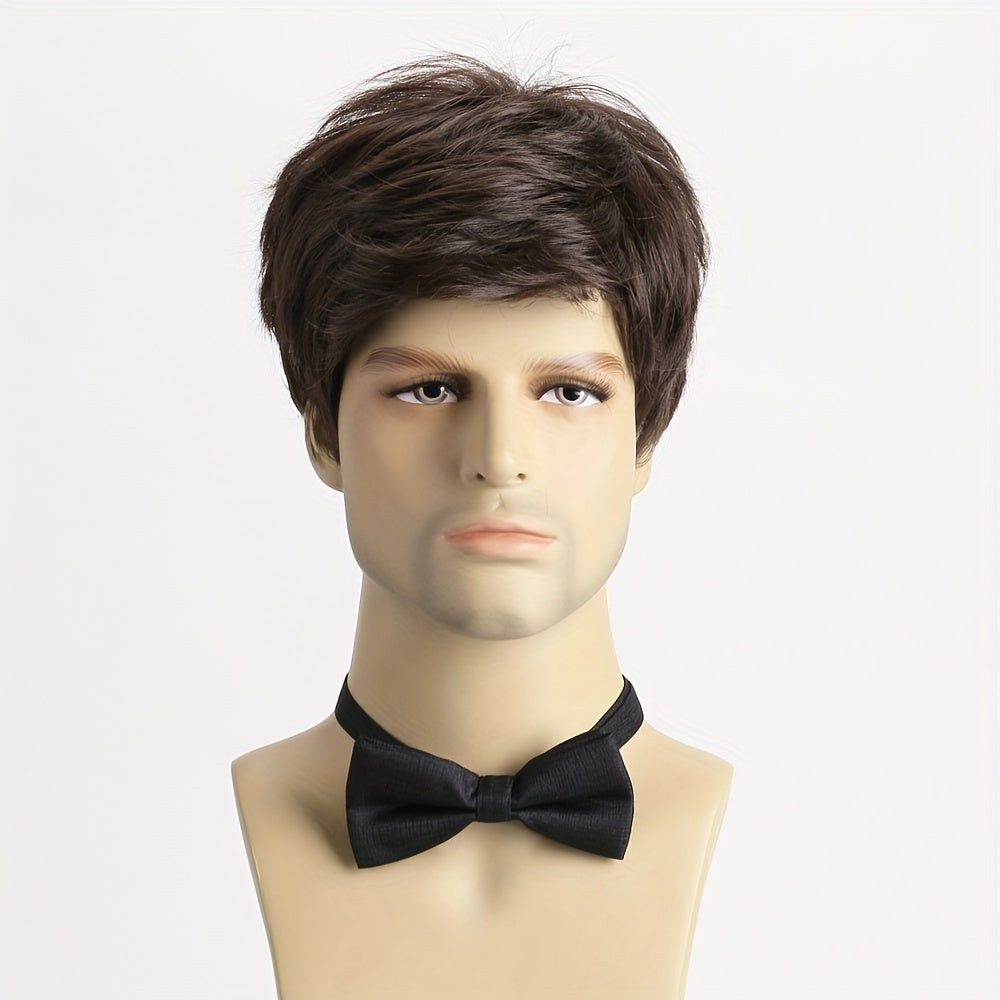 Men's Short Curly Wig Black 10-Inch Synthetic Heat-Resistant for Parties Halloween Role-Playing