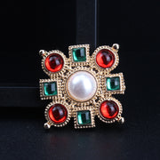 Vintage Baroque Style Brooch with Rhinestones and Gold Finish for Women