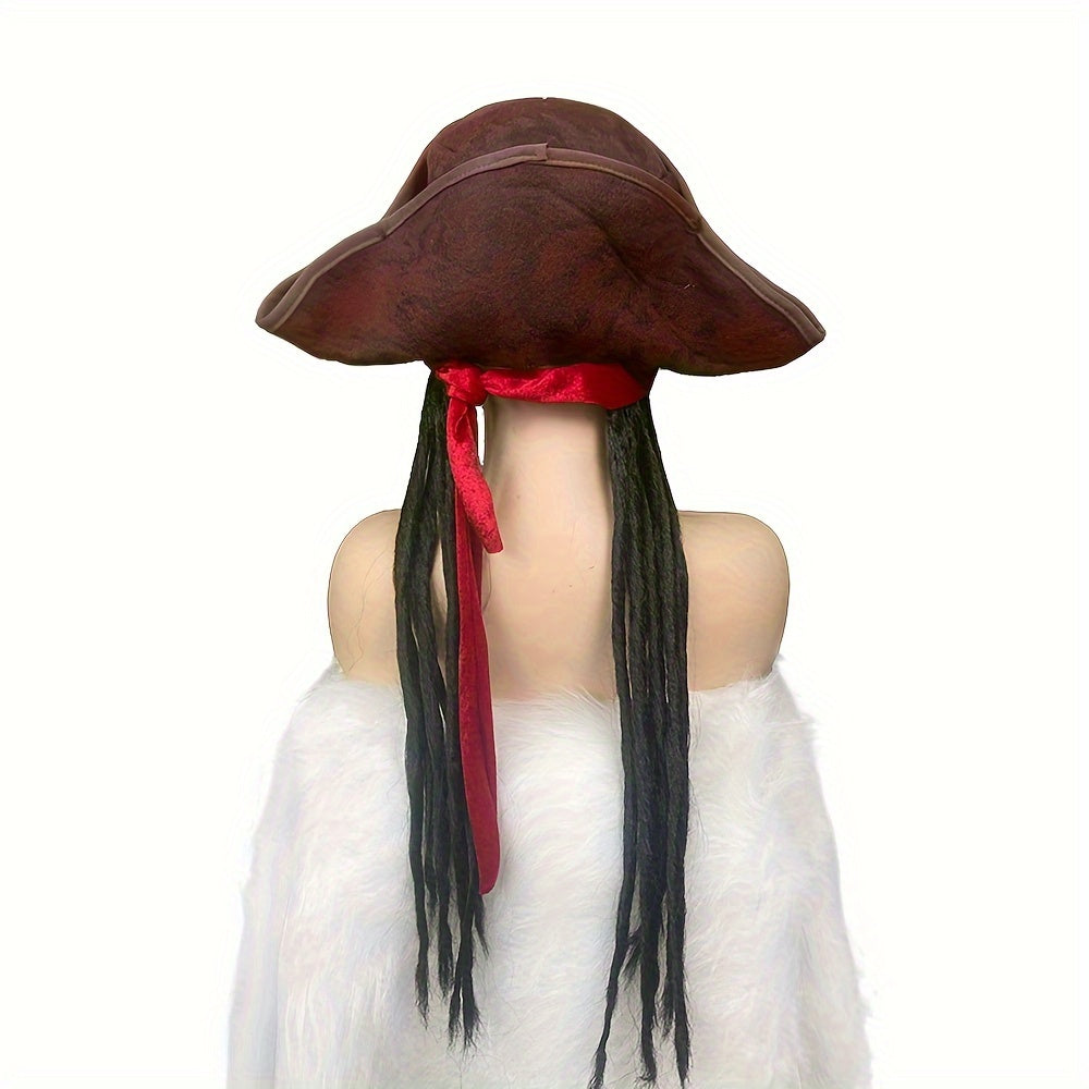 Пиратская парик с дредами и шляпой, черные длинные украшенные дреды для косплей-вечеринки