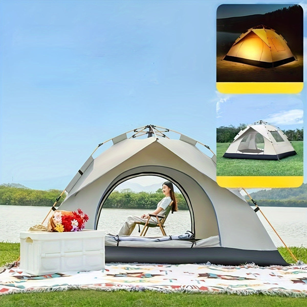 4-Person Waterproof Pop-Up Tent with Fiberglass Poles Oxford Cloth for Camping Hiking Beach