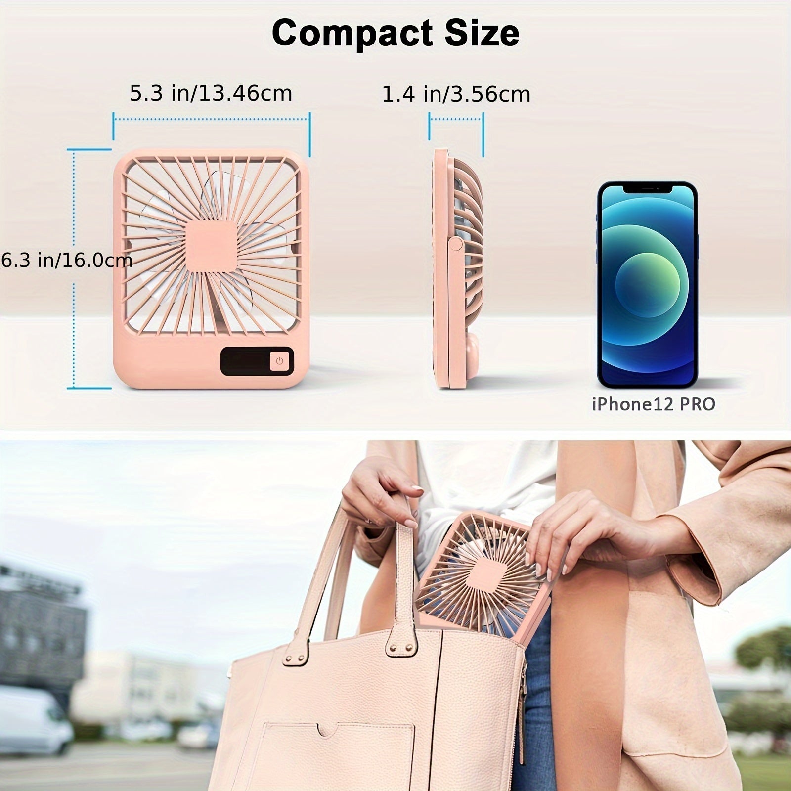 Portable USB Rechargeable Desk Fan with Digital Display, 5-Speed, 180° Tilt