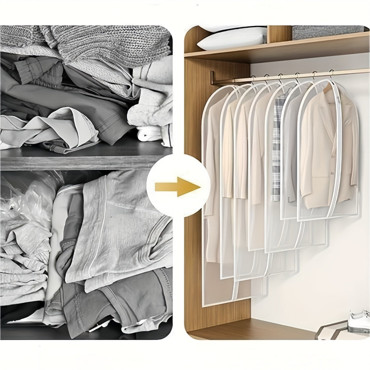 Yopiq plastik kiyim qoplamalari, zip bilan, shkafda saqlash uchun kostyumlar, kiyinganlar, palto