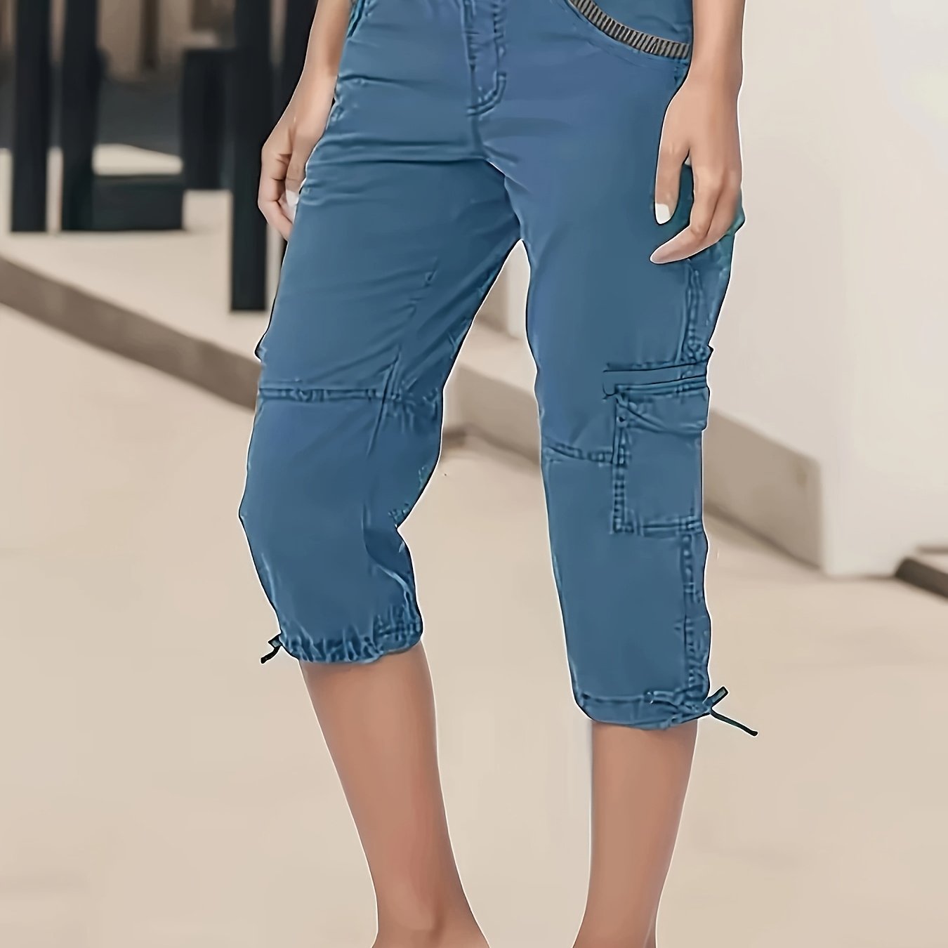 Plus Size Ladies Cropped Pants Solid Polyester Non-Stretch Premium Texture