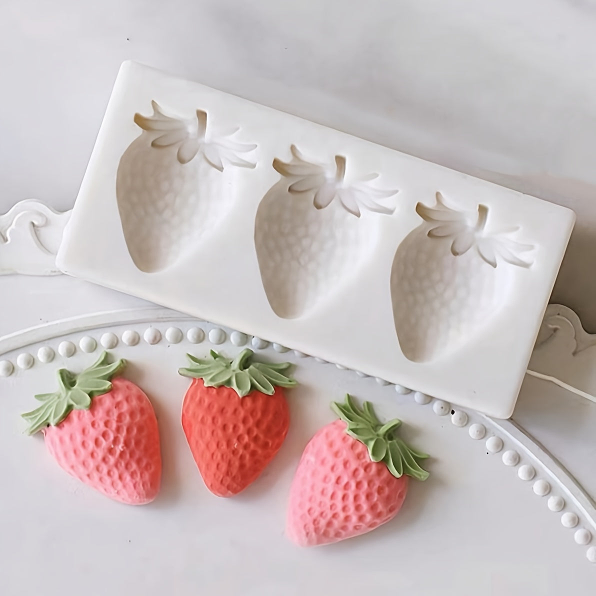 Three-Consecutive Strawberry Silicone Mold for Candles, Chocolates, Resin Crafts
