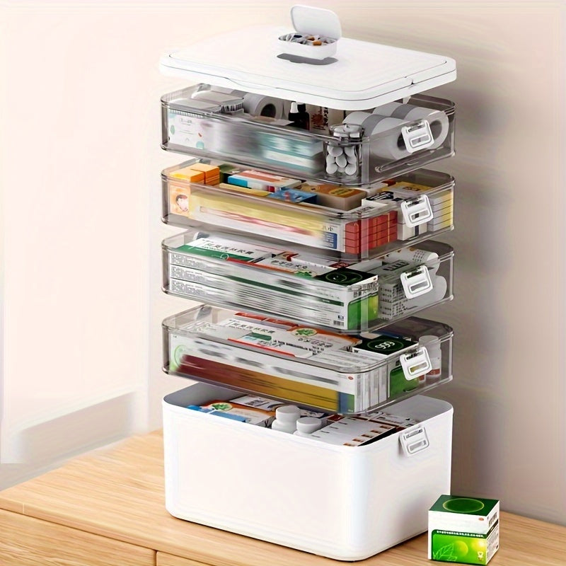 Multi-Layer Plastic Pill Organizer Box with Handle for Travel and Home