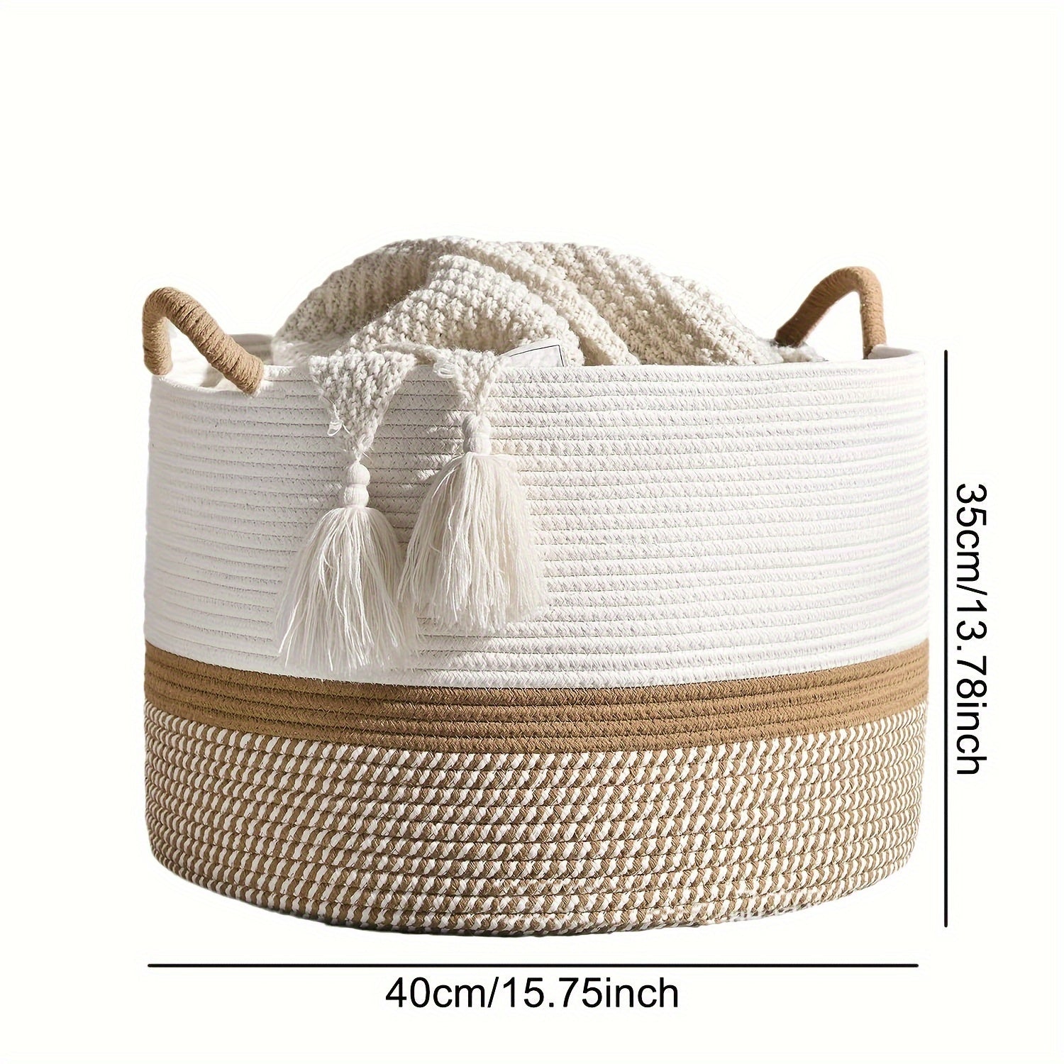 Round Bohemian Woven Laundry Basket with Handles for Bathroom and Living Room Storage