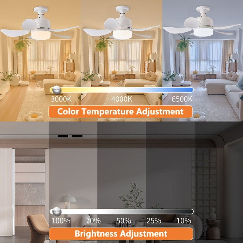 Smart LED Ceiling Fan with Light Remote Control Adjustable Brightness and Color Temperature Indoor E27 Socket