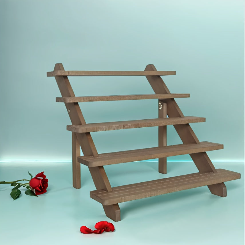 Wooden Multi-Layer Jewelry Organizer Stand with Multiple Steps for Storage