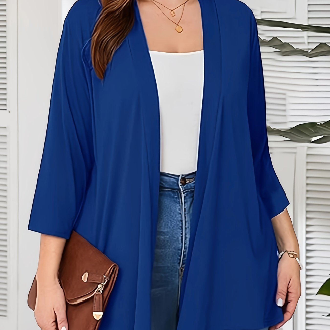 Women's Open-Front Cardigan 7/8 Sleeve Polyester Spandex Autumn Winter