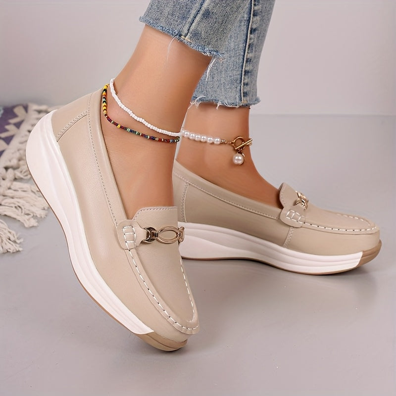 Women's Loafers with Metal Buckle Slip-On Flats Non-Slip Casual Shoes