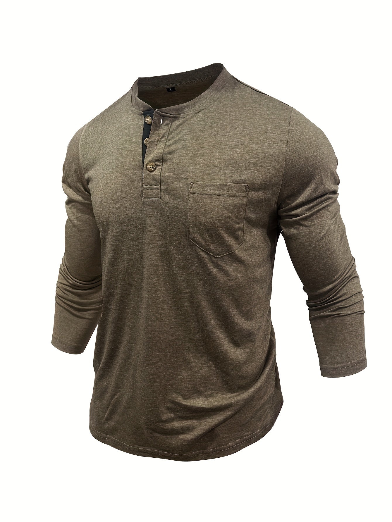 Men's Olive Green Henley Shirt Big & Tall Casual Long Sleeve Stretch
