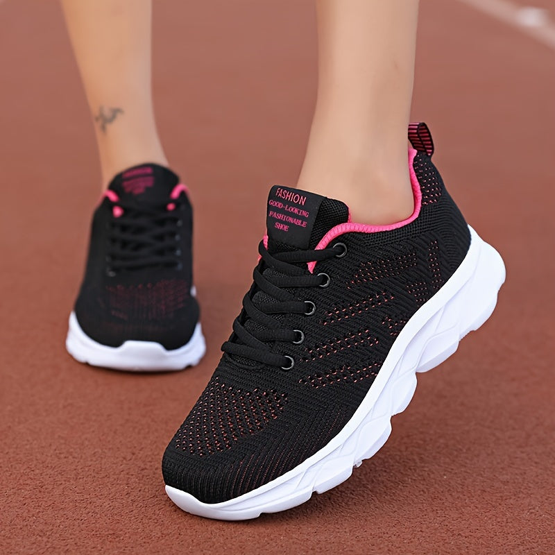Women’s Breathable Knit Casual Sneakers Lightweight Low-Top Shoes Black