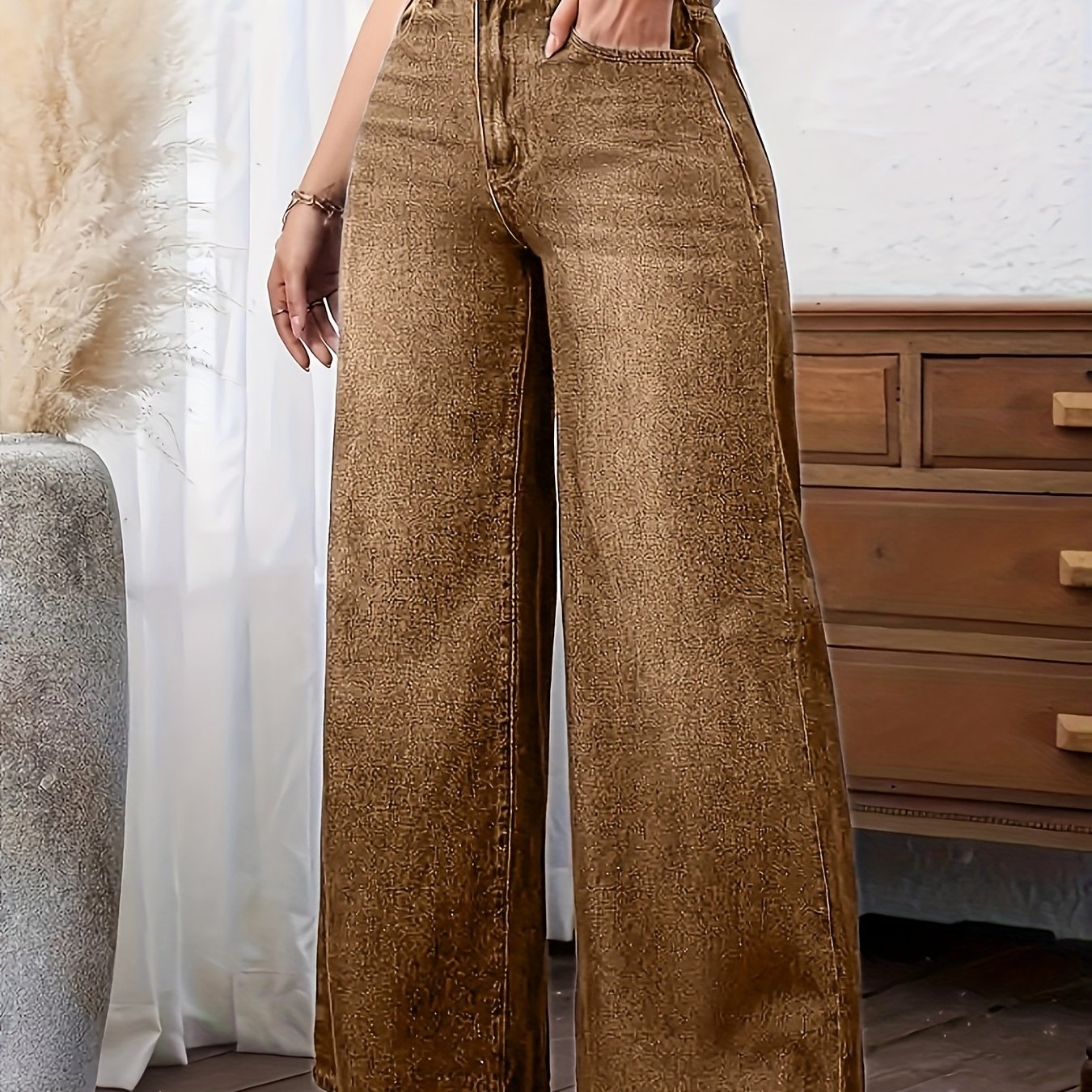 Women's Plus Size Straight Leg Pants Denim Blue Size 16 Active Casual