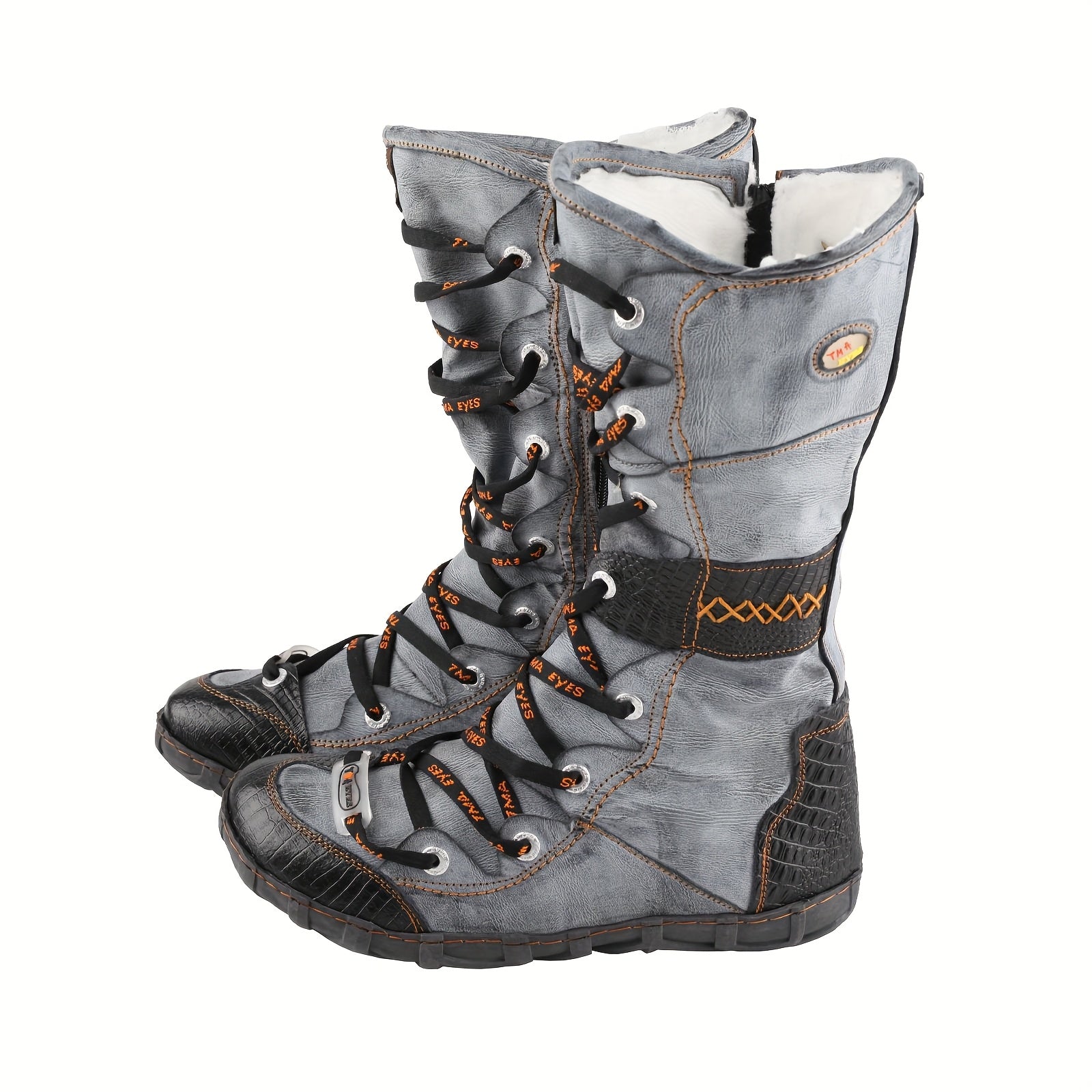 Женские зимние высокие ботинки с цветочным принтом и плюшевой подкладкой коричневый белый