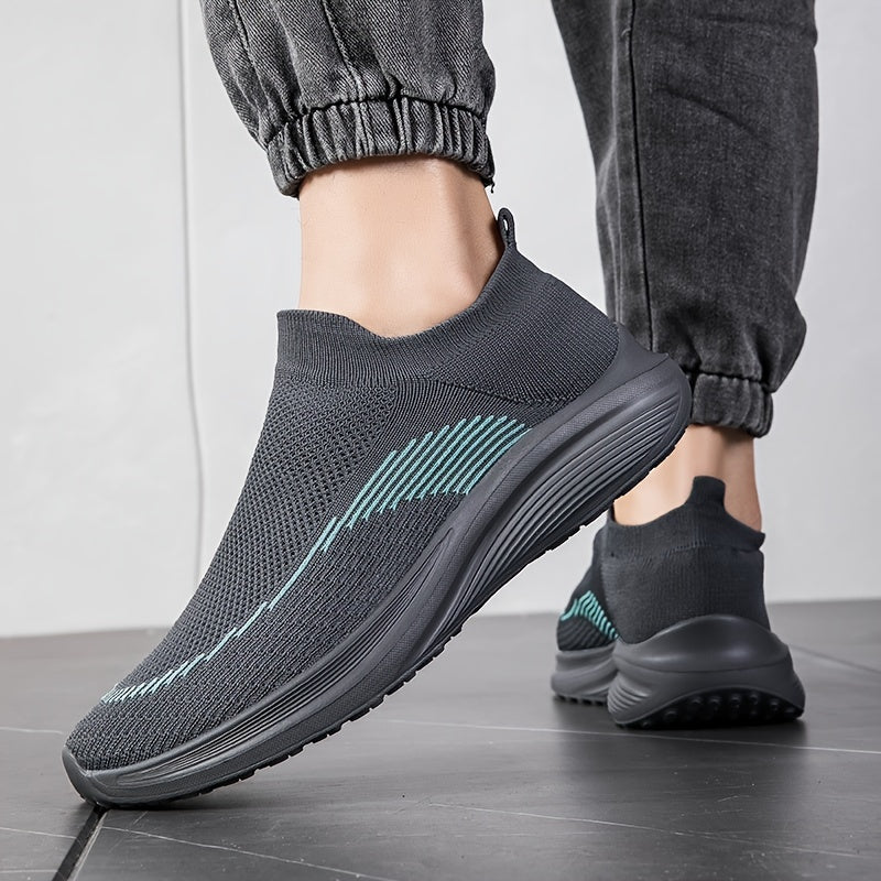 Men's Slip-On Knit Sneakers with Breathable Fabric and Non-Slip Soft Soles