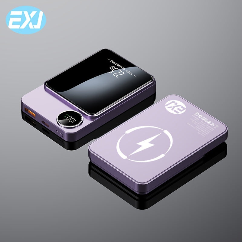 EXJ PD 22.5W Магнитный Повербанк, 10000mAh Беспроводное Портативное Зарядное Устройство с USB-C Кабелем, LED Дисплей, Mag-Safe Батарея для iPhone 12 и новее, с быстрой зарядкой.