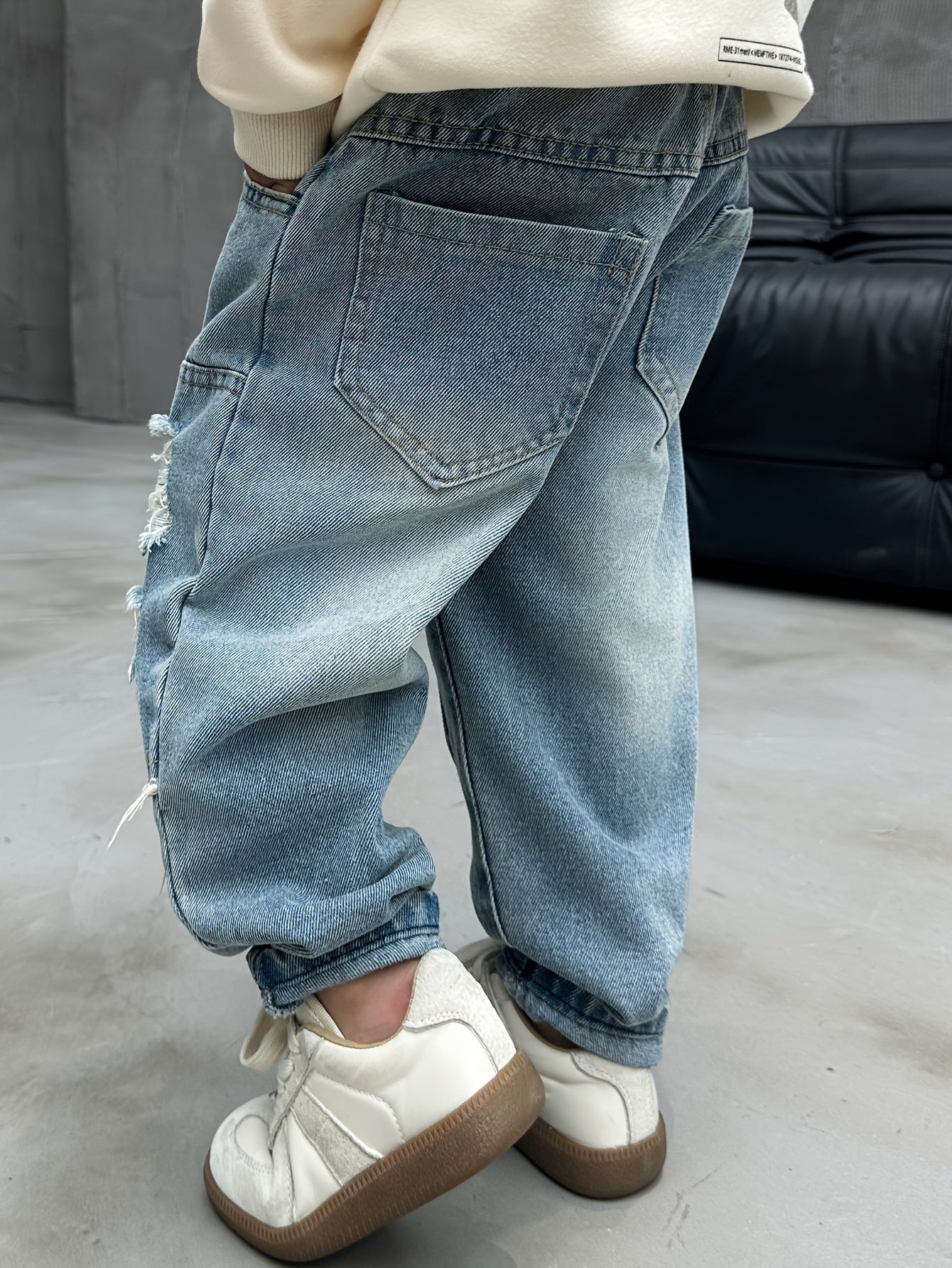 Мальчики Рваные джинсы из денима свободного кроя, хлопковая смесь, повседневные широкие брюки, весна-лето-осень