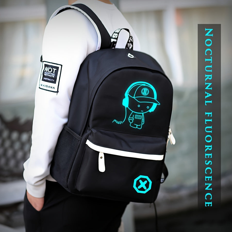 Kundalik erkaklar uchun katta sig'imli 15.6 dyuymli noutbuk uchun backpack to'plami, fluorescent kechki dizayni, sayohat sumkasi, 3 ta qism