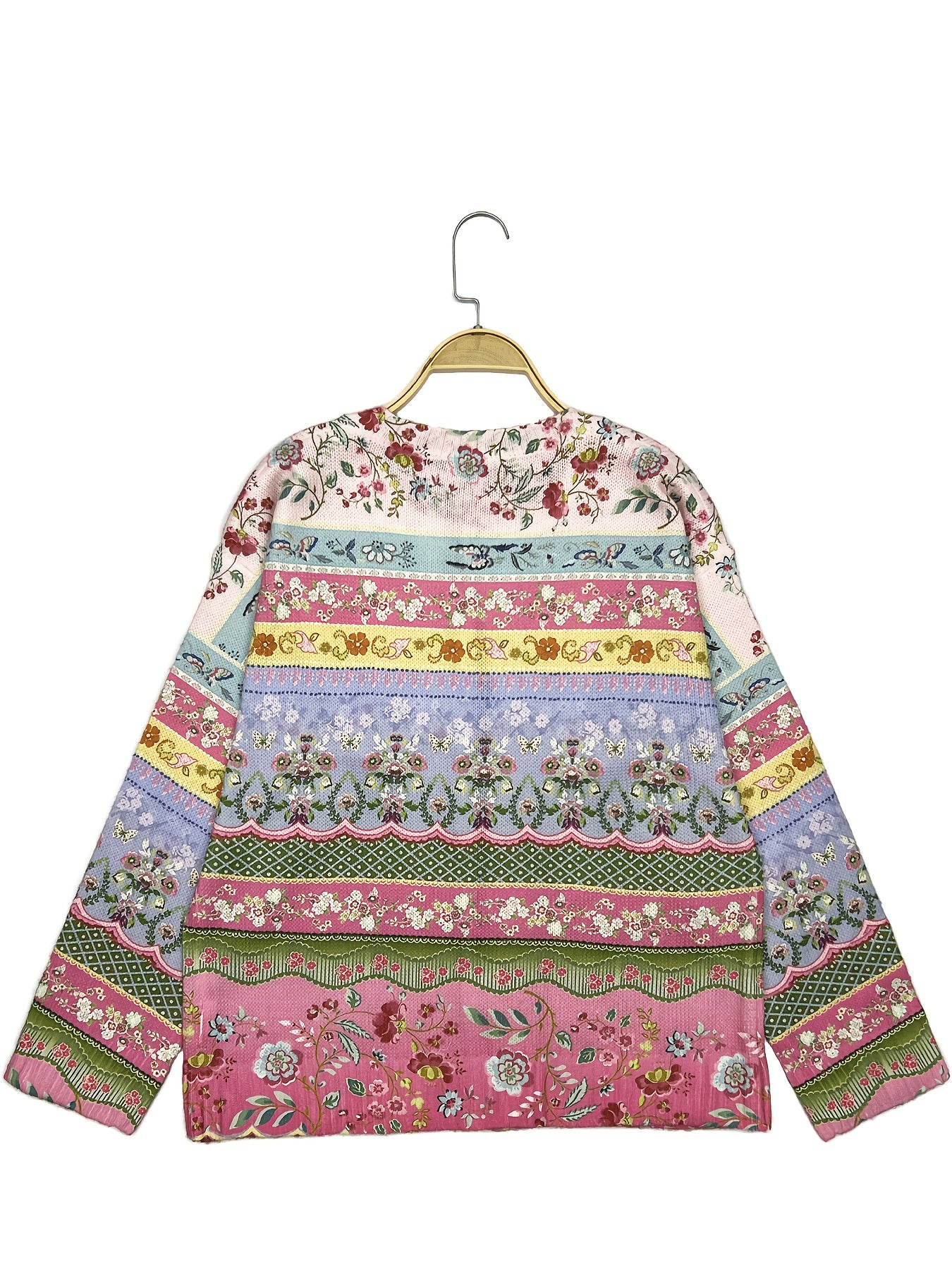 Plus Size Women's Floral Print Cardigan Lightweight Long Sleeve Sweater for Spring and Fall