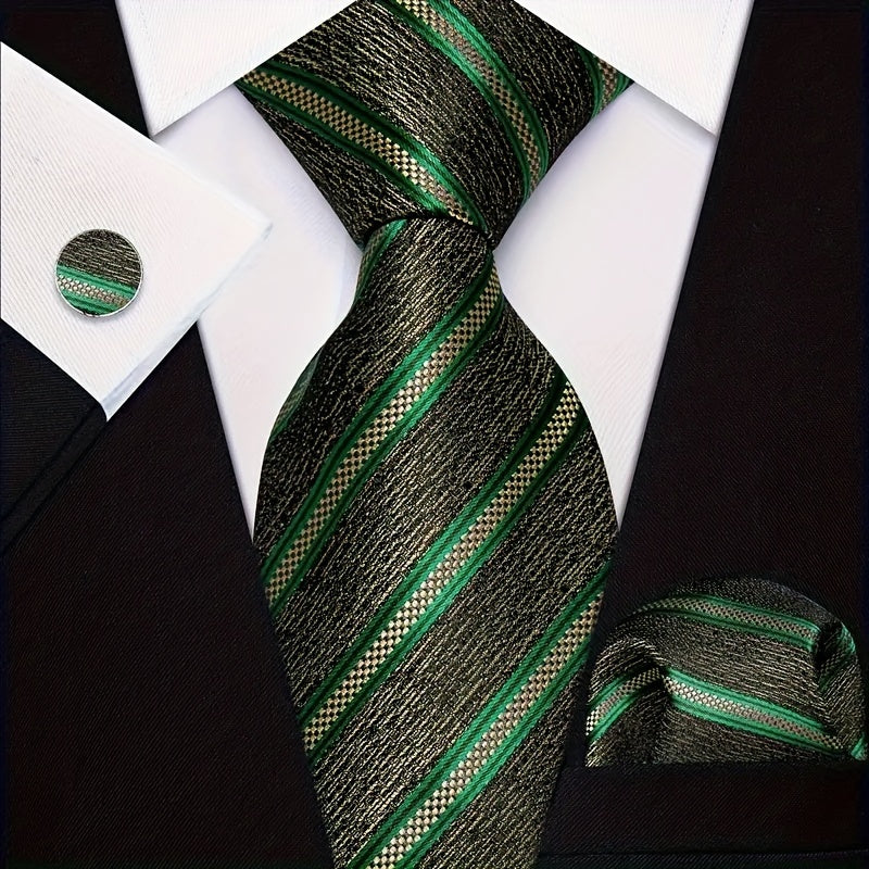 Men's Polyester Necktie Set with Woven Paisley Pattern and Matching Cufflinks for Business and Formal Wear