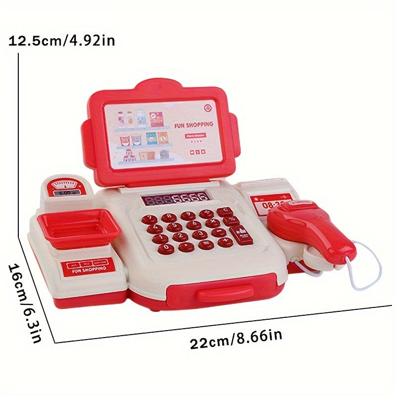 Kids' Toy Cash Register for Ages 3-6 with Scanner and Educational Role Play Red and Blue