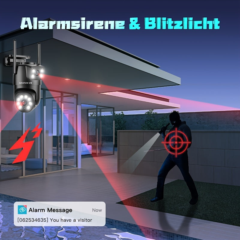 Cámara de seguridad WiFi de doble lente 720P HD Visión nocturna Detección de movimiento Audio bidireccional para exteriores