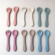 Set of BPA-Free Toddler Utensils with Silicone Forks and Spoons for Self-Feeding